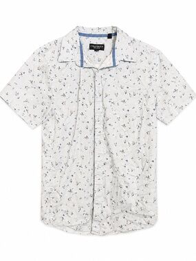 White Short-Sleeve Floral Button-Down Shirt